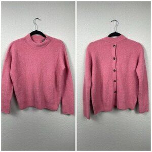 J Crew Point Sur Button Back Sweater Pink Waffle Knit Wool Alpaca Sz XXS